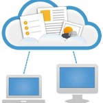 Two computers with Internet cloud