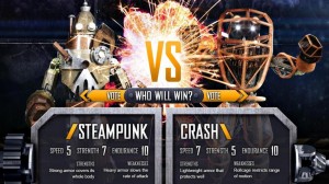 "Steampunk" robot vs. "Crash" robot