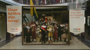 Flashmob actors posed as in painting