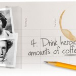 Collage of autor pictures and coffee stains on paper