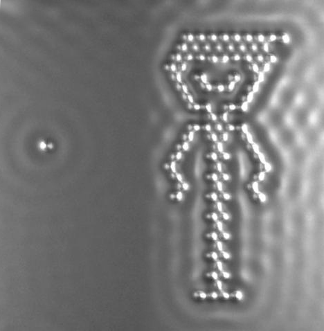 Single atom and atoms in the shape of a boy
