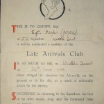 "Late Arrivals Club" certificate