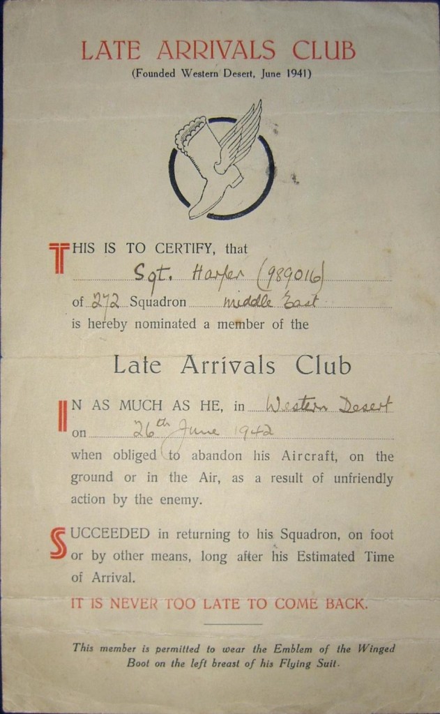 "Late Arrivals Club" certificate