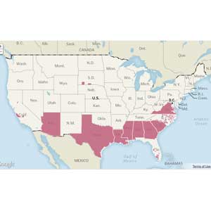 Map of states affected by the Voting Rights Act