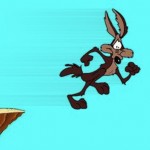 Wile E. Coyote running off a cliff