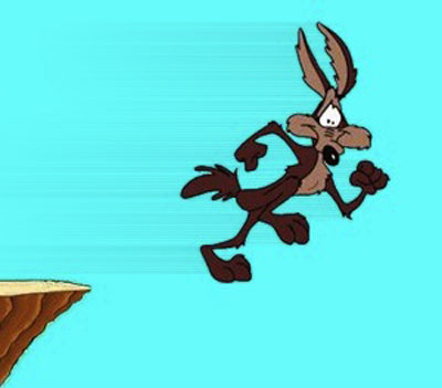 Wile E. Coyote running off a cliff