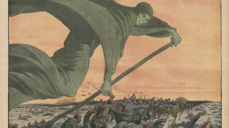Cover of French newspaper "Le Petit Journal" with illustration of the figure of Death cutting down marching troops
