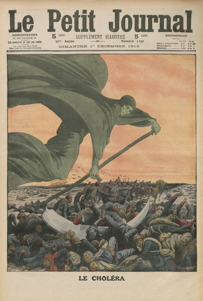 Cover of French newspaper "Le Petit Journal" with illustration of the figure of Death cutting down marching troops
