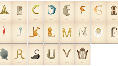 Alphabet with characters made up of animals