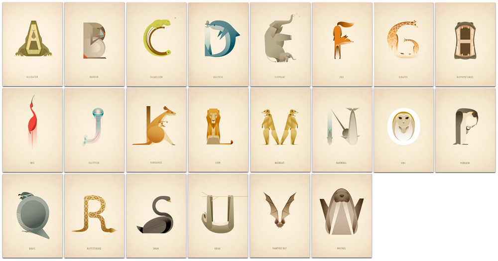 Alphabet with characters made up of animals