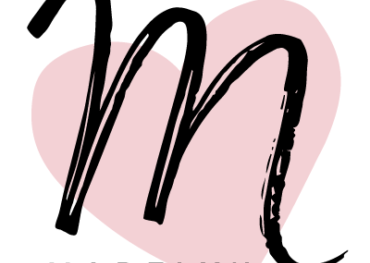 Madelyn typeface: script "M" with pink heart in back