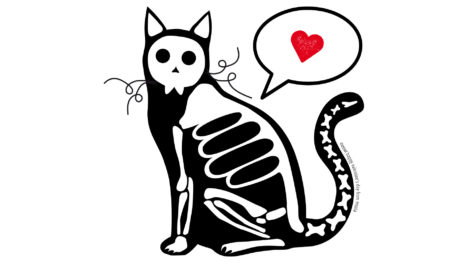 Origami Skeleton Cat Valentine’s Day card