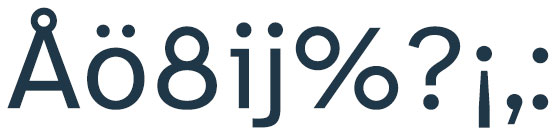 A type sample of Atkinson Hyperlegible showing circular details: Åö8ij%?¡,: