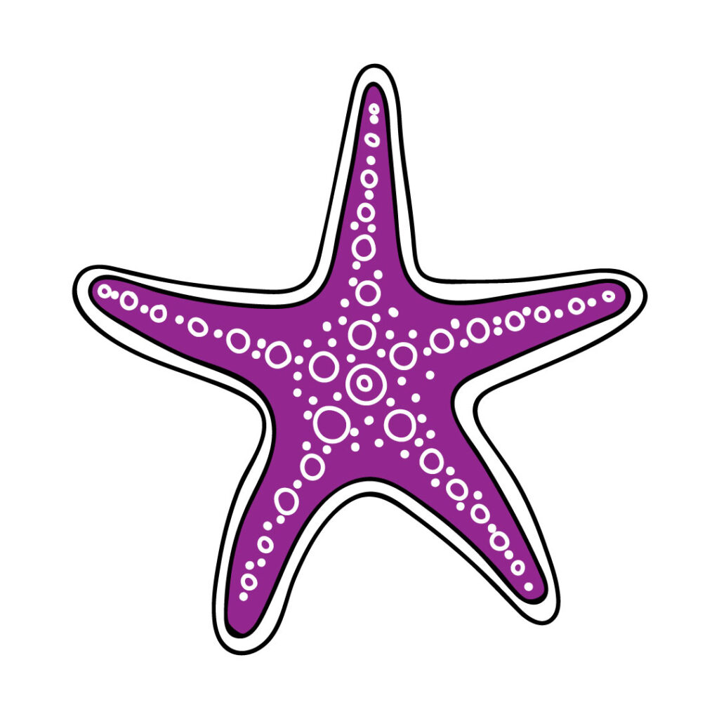 Logo version A-purple. Simple vector starfish shape in black, filled in with purple.