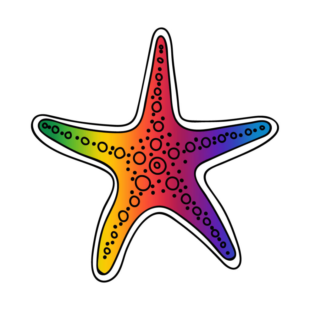 Logo version A-rainbow. Simple vector starfish shape in black, filled in with a rainbow gradient.