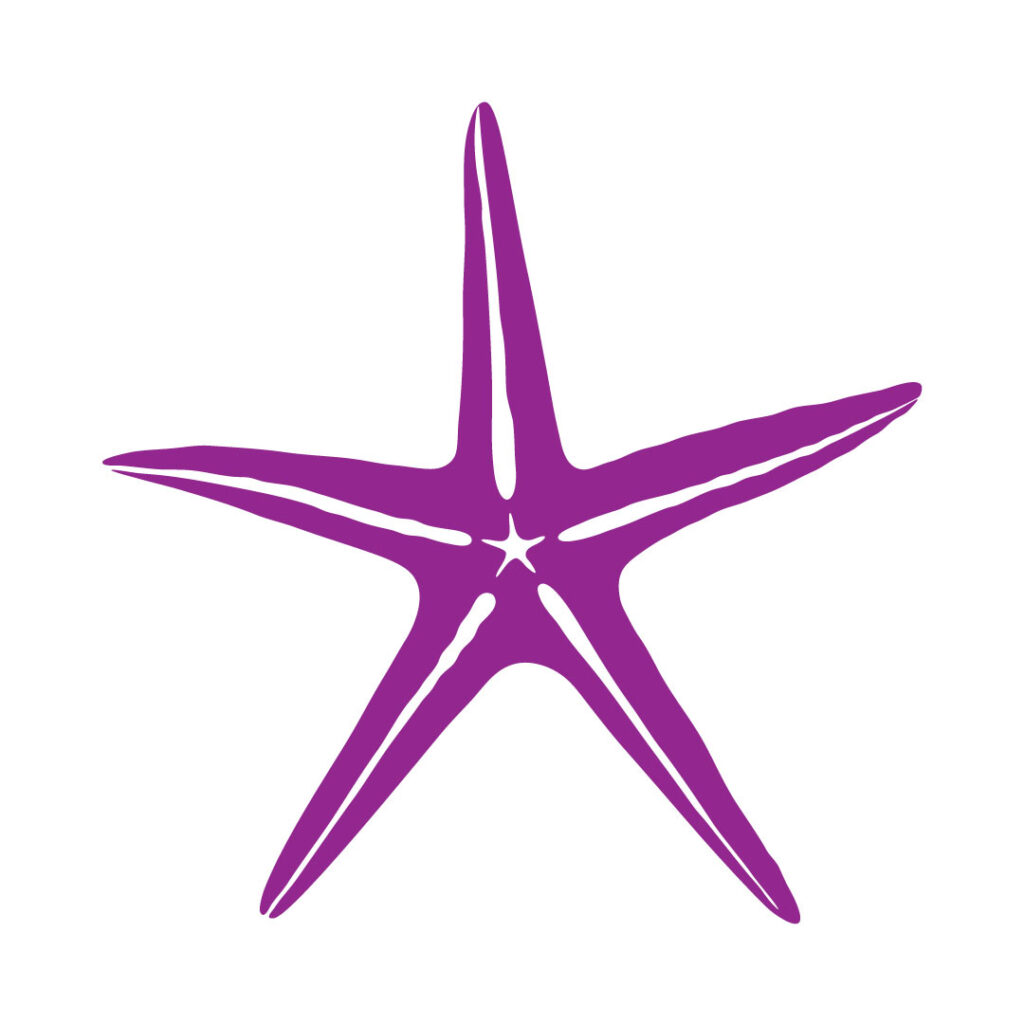 Logo version C-purple. Slender vector starfish shape filled in with purple.