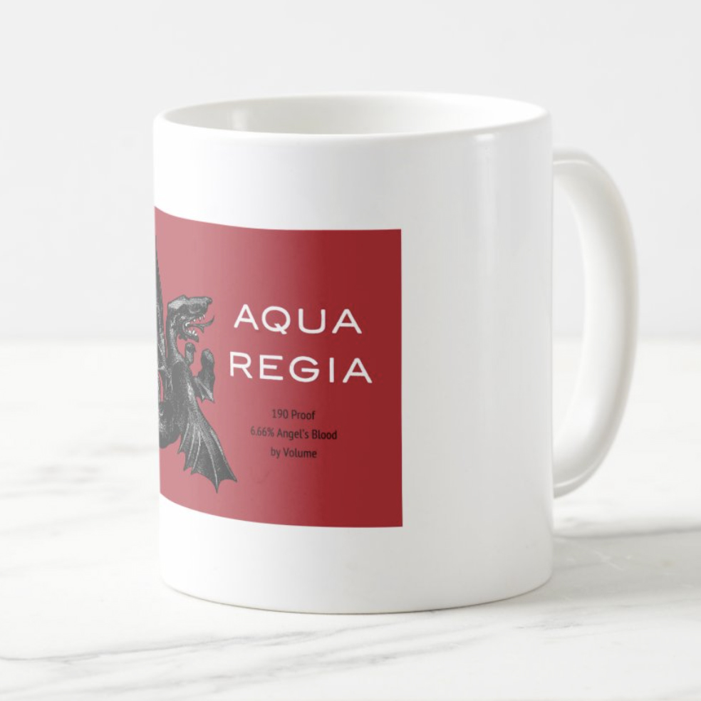 Aqua Regia logo on white mug, right view