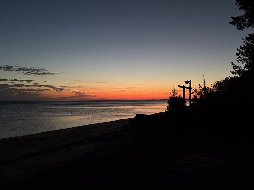 Colorful sunrise over lake