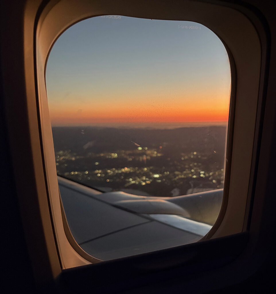 View of sunset from an airplane window